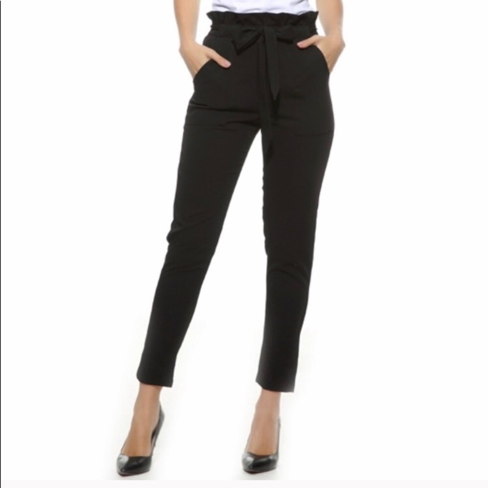 Black High Waisted Paper Bag Pants